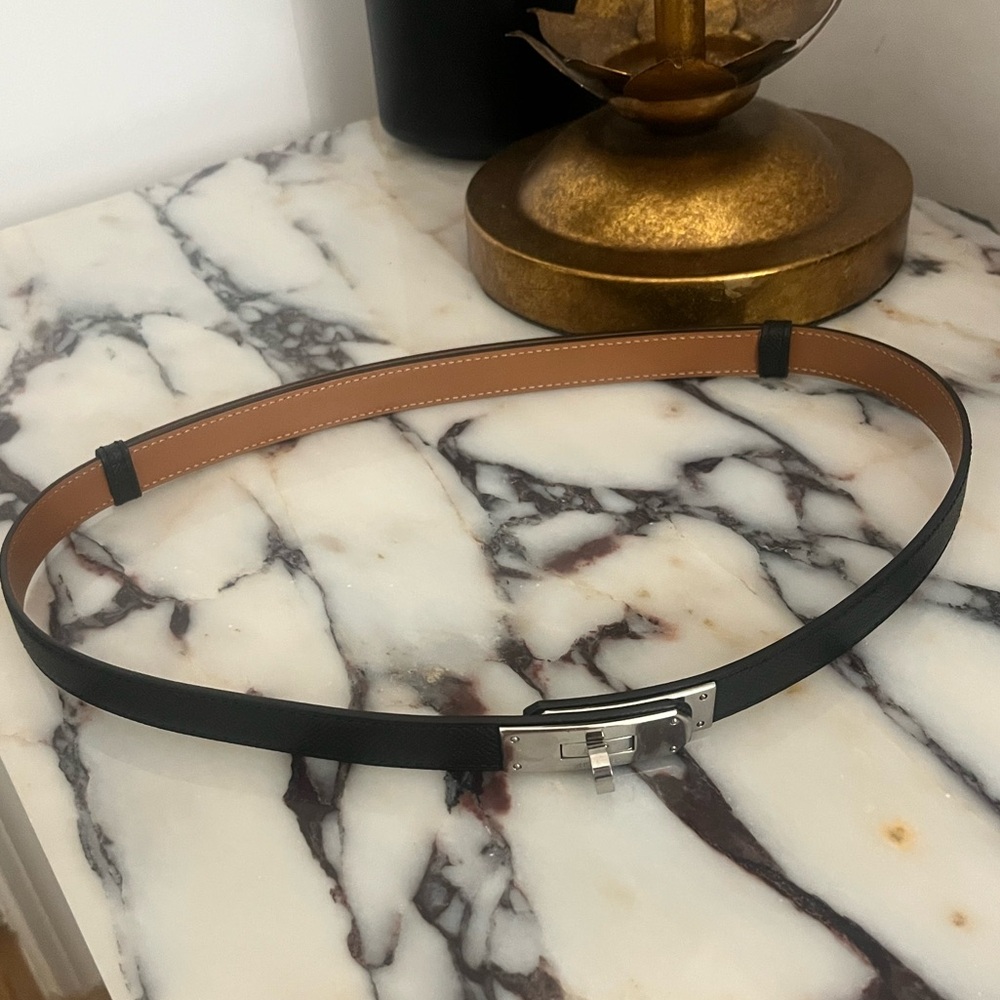 Hermes Kelly 18 belt, black and silver